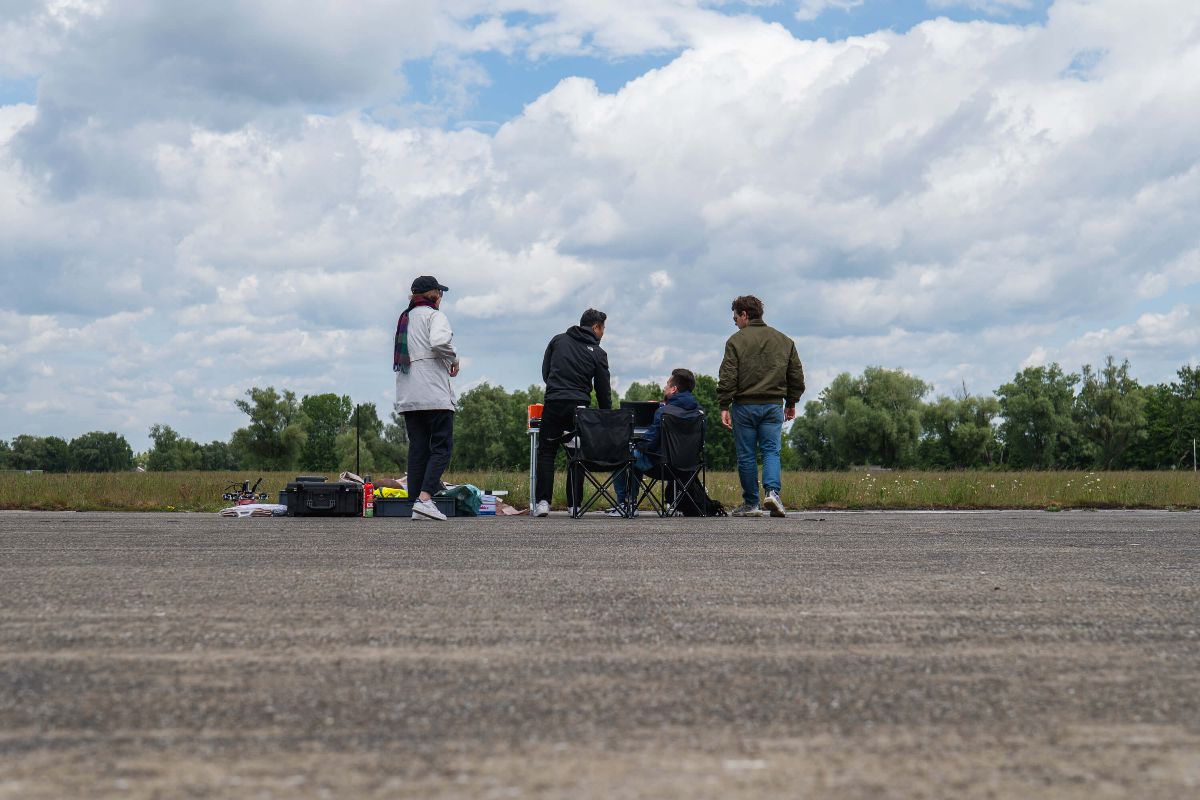 Test team on an airfield with ground station